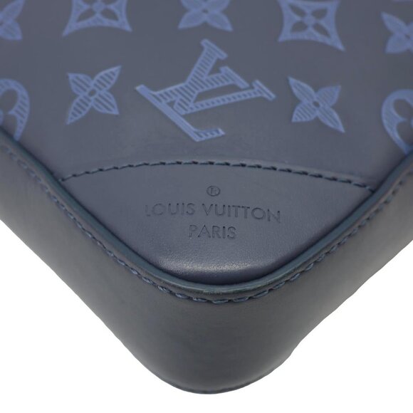 Louis Vuitton  Duo Monogram Shadow Leather Shoulder Bag Navy Blue - Picture 8 of 12
